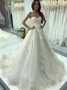 Shop Cheap A-Line Sweetheart Sweep Train Light Champagne Wedding Dress with Appliques