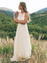 Shop Cheap A-Line Round Neck Sweep Train Chiffon Beach Wedding Dress