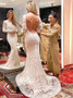 Shop Cheap Sheath Round Neck Backless Sweep Train Lace Wedding Dress