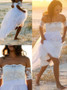 Shop Cheap Short Sleeves Tulle A-Line Strapless Beach Wedding Dress with Lace