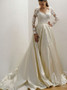 Shop Cheap Long Sleeves A-Line Square Neck Court Train Satin Wedding Dress with Appliques
