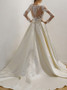 Shop Cheap Long Sleeves A-Line Square Neck Court Train Satin Wedding Dress with Appliques