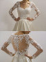 Shop Cheap Long Sleeves A-Line Square Neck Court Train Satin Wedding Dress with Appliques
