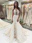 Cheap Shop Mermaid V-Neck Court Train Sleeveless Tulle Wedding Dress with Appliques