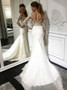 Shop Cheap Mermaid Round Neck Long Sleeves Lace Wedding Dress with Appliques