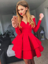 Shop Cheap Red Satin Off-the-Shoulder Ruffles Long Sleeves Short/Mini Homecoming Dress