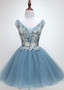 Shop Cheap  Tulle V-neck Blue Short Ball Gown Homecoming Dress