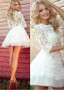Shop Cheap White Beading Lace Jewel Long Sleeves Short A-line Homecoming Dress