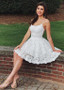 Shop Cheap Tulle Spaghetti Straps White Lace Short A-line Homecoming Dress