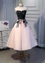 Short Cheap  Tulle  Satin Sweetheart Pink Knee-length A-line Homecoming Dress