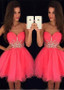 Shop Cheap Beading Watermelon Tulle Sweetheart Short A-line Homecoming Dress