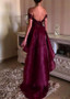 Shop Cheap Appliques Organza Off-the-shoulder Wine Red Hi-lo A-line Prom Dress
