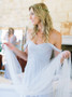  Off-the-Shoulder Long Light Blue Chiffon Bridesmaid Dress