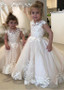 Shop Cheap Tulle Jewel White Ball Gown Flower Girl Dress With Lace Appliques