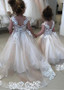 Shop Cheap Tulle Jewel White Ball Gown Flower Girl Dress With Lace Appliques