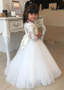 Shop Cheap Tulle Jewel Long Sleeves Ball Gown Flower Girl Dress With Lace Appliques & Bowknot