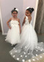 Shop Cheap Tulle Jewel White A-line Flower Girl Dresses With Beaded Handmade Flowers 
