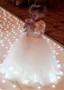 Shop Cheap Beading Long Sleeve White Tulle Jewel Ball Gown Flower Girl Dress
