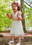 Shop Cheap Chiffon V-neck White Tea-length A-line Flower Girl Dresses With Belt