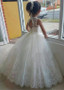 Shop Cheap Beading Lace Up Lace Jewel White Ball Gown Flower Girl Dress