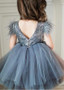Shop Cheap Sequin Lace & Tulle Jewel Silver Knee-length Ball Gown Flower Girl Dress With Feather 