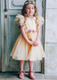 Shop Cheap Tulle & Satin Jewel Champagne A-line Flower Girl Dresses With Belt & Handmade Flowers