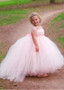 Shop Cheap Tulle & Satin Square Pink Ball Gown Flower Girl Dresses With Belt