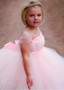 Shop Cheap Tulle & Satin Square Pink Ball Gown Flower Girl Dresses With Belt