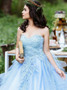 Shop Cheap Blue Satin Ball Gown Sweetheart Quinceanera Dress with Appliques Beading