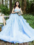 Shop Cheap Blue Satin Ball Gown Sweetheart Quinceanera Dress with Appliques Beading