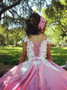 Shop Cheap Rose Pink Satin Ball Gown Off-the-Shoulder Quinceanera Dress with Appliques