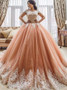Shop Cheap Coral Tulle Ball Gown Off-the-Shoulder Quinceanera Dress with Appliques