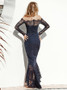 Long Sleeve Mermaid Off-the-Shoulder Navy Blue Bridesmaid Dress