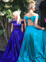 Shop Cheap Royal Blue Satin Off the Shoulder Backless Prom Dress With Bow