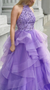 Shop Cheap Lavender Light Purple Tulle Appliques Long A-Line High Neck Prom Dress with Beading