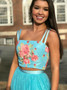 Buy Unique Floral Spaghetti Straps Lace Embroidery Blue Two Piece Prom Dress under 200