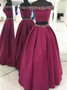 Shop Unique Crop Top Satin Off the Shoulder Beading Fuchsia Two Piece Prom Dress