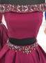 Shop Unique Crop Top Satin Off the Shoulder Beading Fuchsia Two Piece Prom Dress