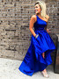 Shop Cheap One Shoulder With Pocket Royal Blue Satin Prom Dress under 100