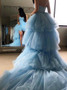 Shop Unique Sweet Blue Tulle Hi Lo Sweetheart Prom Dress With Long Train under 200