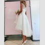 Shop Cheap Cute A-Line White Organza Hi Lo Appliques Wedding Dress Under 200