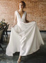 Shop Simple V-neck Backless Beach Satin Long Wedding Dress Under 100