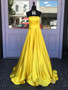 Shop Cheap Sexy  A Line Strapless Yellow Satin Long Prom Dress Under 100