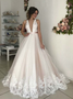 Shop Cheap Lace Appliques Deep V-neck Light Champagne Tulle Backless Wedding Dress Under 200