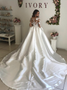 Shop Vintage Long Sleeve Appliques White Ball Gown Satin Wedding Dress With Train Under 200