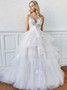 Shop Cheap Appliques V-neck Backless A-Line White Tulle Wedding Dress under 200