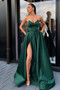 Sweetheart A-Line Long Hunter Green Prom Dress with Ribbon