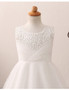 Pleated Beading Neck Ivory Floor Length Flower Girl Dress 