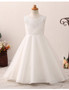 Pleated Beading Neck Ivory Floor Length Flower Girl Dress 