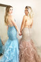 Shop Unique Gold Cascading Ruffles Mermaid Prom Gown with Open Back under 200